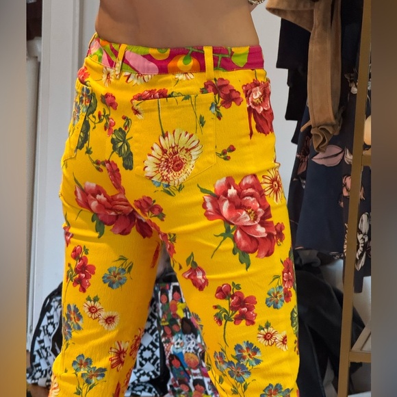 Vintage dolce skinny  Floral Yellow Pants - Picture 4 of 11